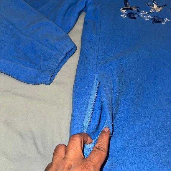 Kokopelli Fleece Jacket Blue Embroidered Birds Zip Up Men’s Size Large - Picture 6 of 11